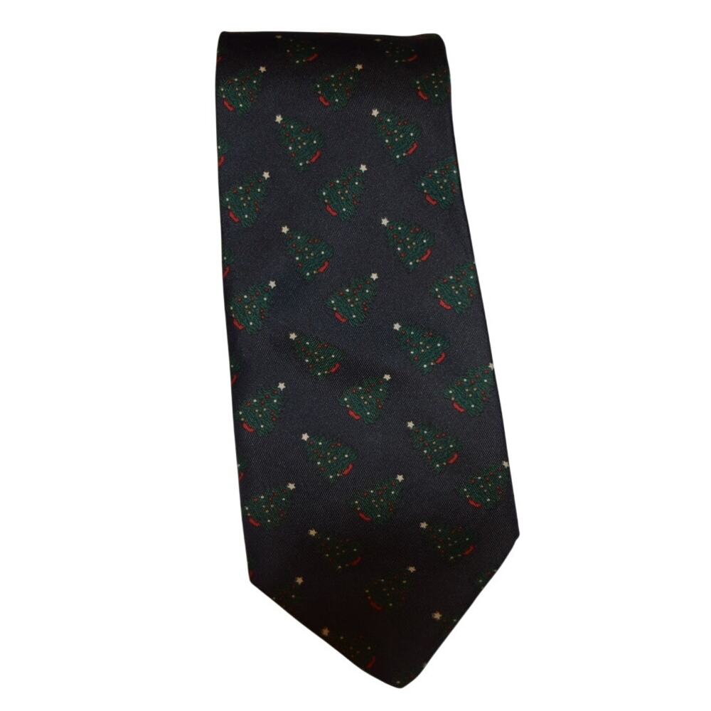 Vintage Robert Talbott Todd Garland Christmas Tie Navy Green Trees Hand Sewn US